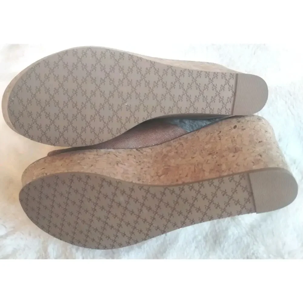 Johnston And Murphy NEW Jade Metallic Suede Cork Wedge Heel Slip On Sandal 7M